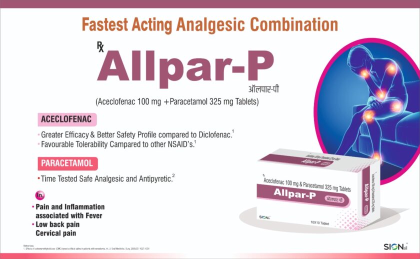 ALLPAR-P Aceclofenac 100mg. + paracetamol 325mg