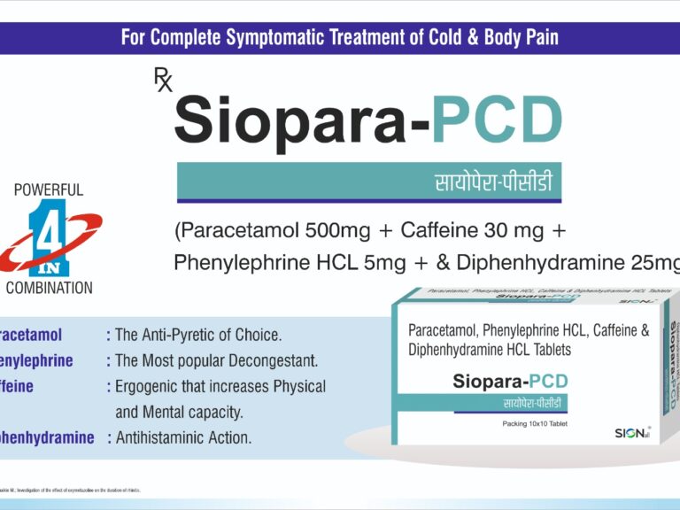 SIOPARA-PCD Paracetamol 500mg + Phenylehrine HCL 5mg + caffeine 30mg + Diphenhydramine 25 mg