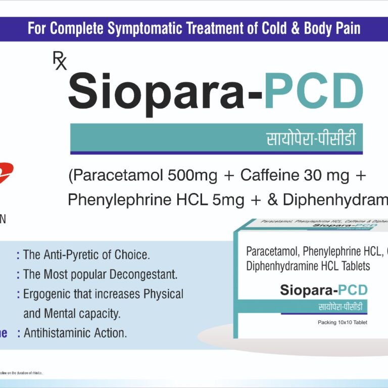 SIOPARA-PCD Paracetamol 500mg + Phenylehrine HCL 5mg + caffeine 30mg + Diphenhydramine 25 mg