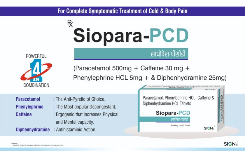 SIOPARA-PCD Paracetamol 500mg + Phenylehrine HCL 5mg + caffeine 30mg + Diphenhydramine 25 mg